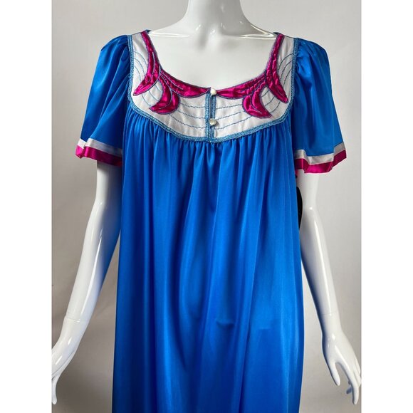 Vintage Henson Blue Nylon Nightgown With Pink & White Trim Small NWT Made in USA - Picture 14 of 16